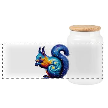 Squirrel - Panoramic Cookie Jar with Wooden Lid - white - Front