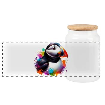 Puffin - Panoramic Cookie Jar with Wooden Lid - white - Front