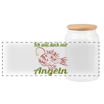 Ein Laternen Fisch - Panorama Keksdose mit Holzdeckel - Weiß - Vorne