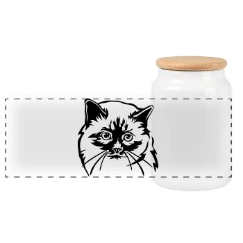 Birman Cat - Panoramic Cookie Jar with Wooden Lid - white - Front