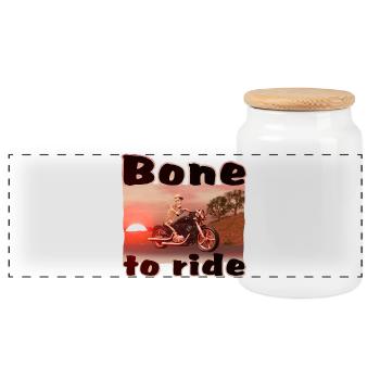 Os à conduire - squelette sur moto - Boîte à biscuits avec couvercle en bois - blanc - Devant