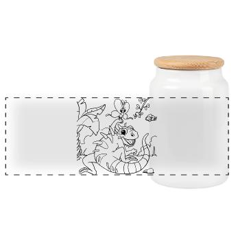 Ausmalbild Leguan Dschungel Handillustriert - Panorama Keksdose mit Holzdeckel - Weiß - Vorne