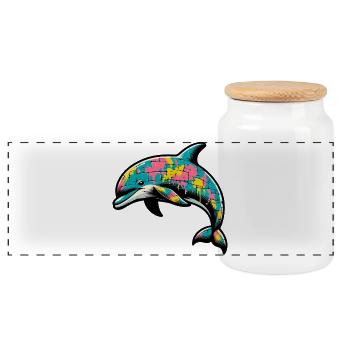 Delfin - Panorama Keksdose mit Holzdeckel - Weiß - Vorne