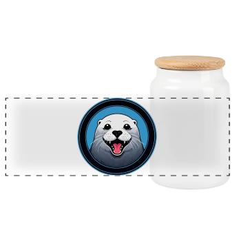 Cheerful seal - Panoramic Cookie Jar with Wooden Lid - white - Front