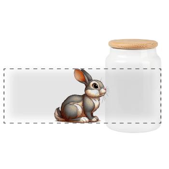 Rabbit - Panoramic Cookie Jar with Wooden Lid - white - Front