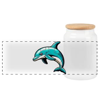 Delfin - Panorama Keksdose mit Holzdeckel - Weiß - Vorne