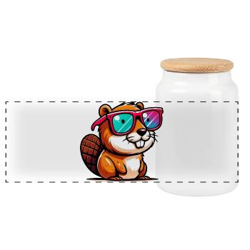 Beaver - Panoramic Cookie Jar with Wooden Lid - white - Front