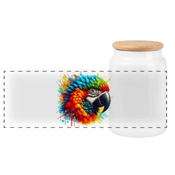 Parrot - Panoramic Cookie Jar with Wooden Lid - white - Front