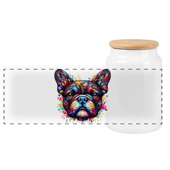 Bouledogue français Chien - Boîte à biscuits avec couvercle en bois - blanc - Devant