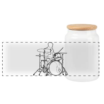 Drummer Drawing - Panoramic Cookie Jar with Wooden Lid - white - Front