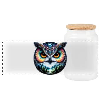 Owl - Panoramic Cookie Jar with Wooden Lid - white - Front