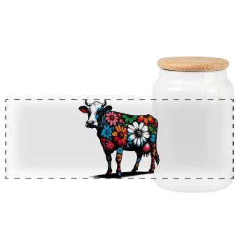 Cow - Panoramic Cookie Jar with Wooden Lid - white - Front
