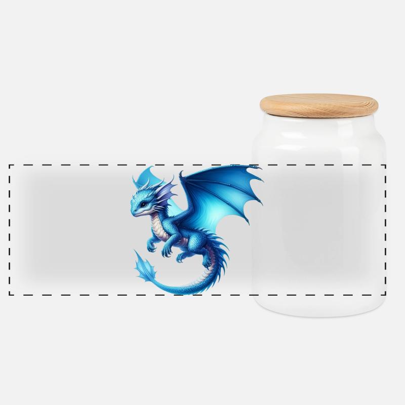 Drache - Panorama Keksdose mit Holzdeckel - Weiß