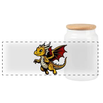 Dragon - Panoramic Cookie Jar with Wooden Lid - white - Front