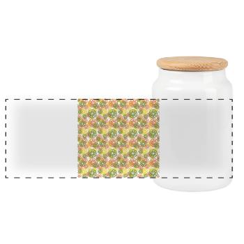 Fruit Lemon Orange Pattern - Panoramic Cookie Jar with Wooden Lid - white - Front