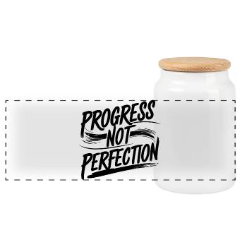 Progress Not Perfection Tee - Panoramic Cookie Jar with Wooden Lid - white - Front