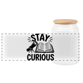 Restez curieux Motivation - Boîte à biscuits avec couvercle en bois - blanc - Devant