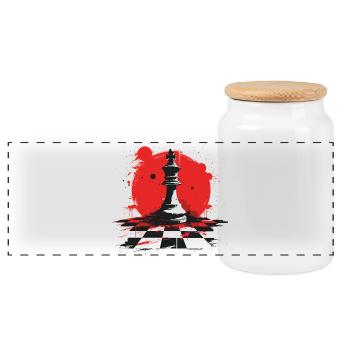 Chess Pieces Graphics - Panoramic Cookie Jar with Wooden Lid - white - Front