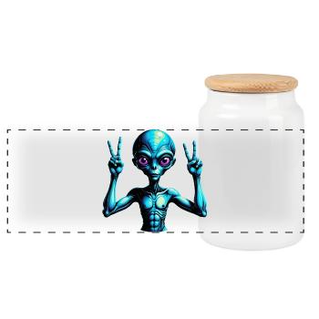 Illustration futuriste du signe de paix extraterrestre - Boîte à biscuits avec couvercle en bois - blanc - Devant