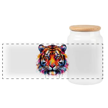 Tiger - Panoramic Cookie Jar with Wooden Lid - white - Front