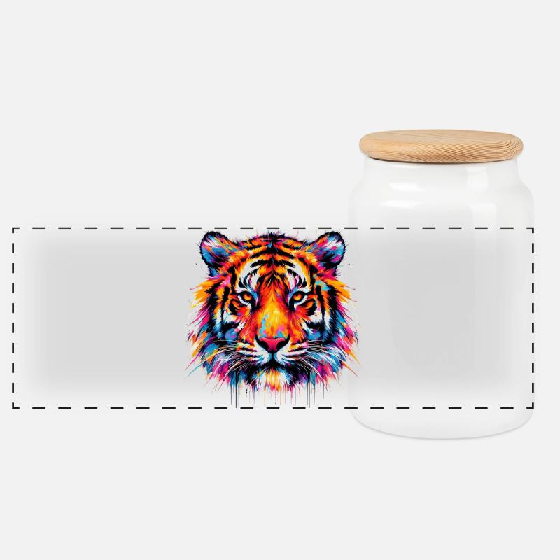 Tiger - Panorama Keksdose mit Holzdeckel - Weiß
