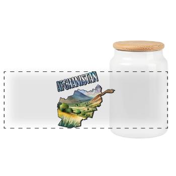 Watercolor Map of Afghanistan - Panoramic Cookie Jar with Wooden Lid - white - Front