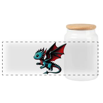 Drache - Panorama Keksdose mit Holzdeckel - Weiß - Vorne
