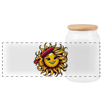 Sun - Panoramic Cookie Jar with Wooden Lid - white - Front
