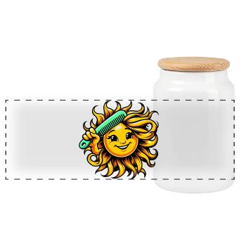 Sun - Panoramic Cookie Jar with Wooden Lid - white - Front