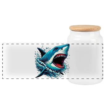 Requin - Boîte à biscuits avec couvercle en bois - blanc - Devant