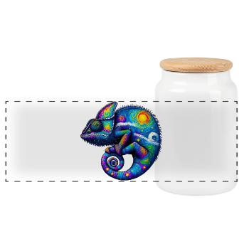 Chameleon - Panoramic Cookie Jar with Wooden Lid - white - Front
