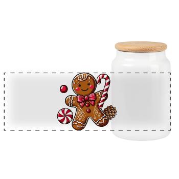 Joyeux bonhomme en pain d’épice avec canne à sucre - Boîte à biscuits avec couvercle en bois - blanc - Devant