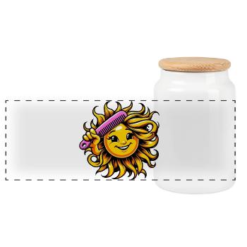 Sun - Panoramic Cookie Jar with Wooden Lid - white - Front