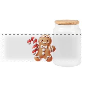 Joyeux bonhomme en pain d’épice avec canne à sucre - Boîte à biscuits avec couvercle en bois - blanc - Devant