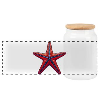 Starfish - Panoramic Cookie Jar with Wooden Lid - white - Front