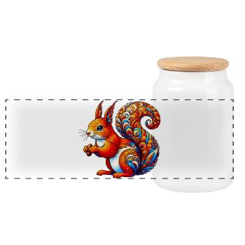 Squirrel - Panoramic Cookie Jar with Wooden Lid - white - Front