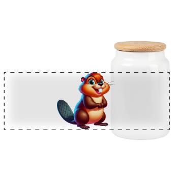 Beaver - Panoramic Cookie Jar with Wooden Lid - white - Front