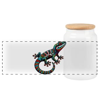 Gecko - Panoramic Cookie Jar with Wooden Lid - white - Front