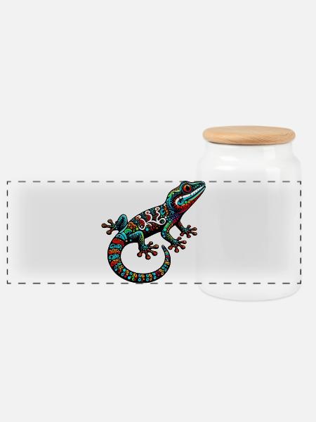Gecko - Panorama Keksdose mit Holzdeckel - Weiß