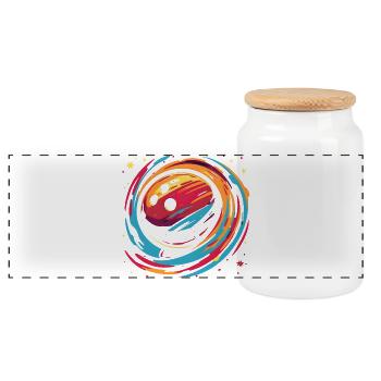 Retro Bowlingkugel - Panorama Keksdose mit Holzdeckel - Weiß - Vorne