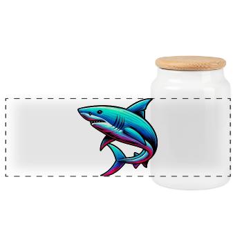 Shark - Panoramic Cookie Jar with Wooden Lid - white - Front