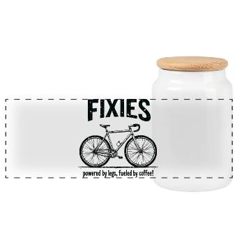 Fixies Fahrrad Tasche Tasse Fueled by Coffee - Panorama Keksdose mit Holzdeckel - Weiß - Vorne