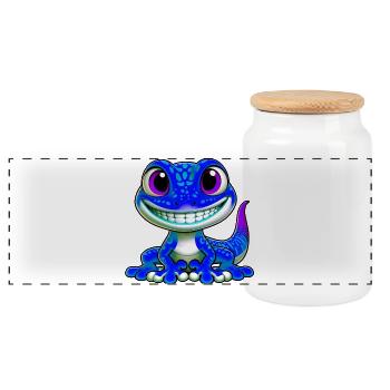 Gecko - Panorama Keksdose mit Holzdeckel - Weiß - Vorne