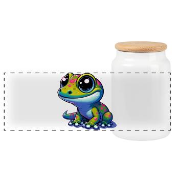 Gecko - Panorama Keksdose mit Holzdeckel - Weiß - Vorne