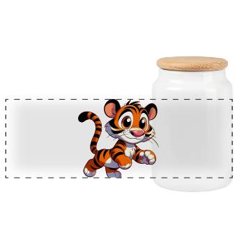 Tiger - Panorama Keksdose mit Holzdeckel - Weiß - Vorne