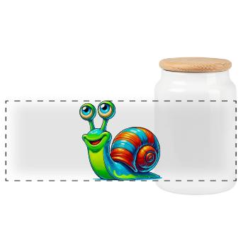 Schnecke - Panorama Keksdose mit Holzdeckel - Weiß - Vorne