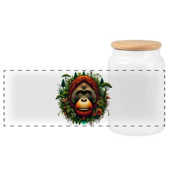Orangutan Monkey Orangutan - Panoramic Cookie Jar with Wooden Lid - white - Front
