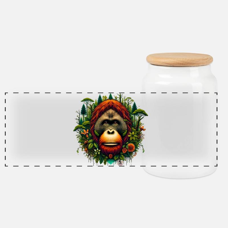 Orang-Utan Affe Orang-Utan - Panorama Keksdose mit Holzdeckel - Weiß