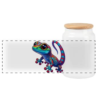 Gecko - Panoramic Cookie Jar with Wooden Lid - white - Front