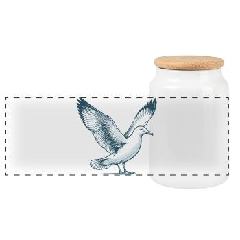 Möwe - Panorama Keksdose mit Holzdeckel - Weiß - Vorne
